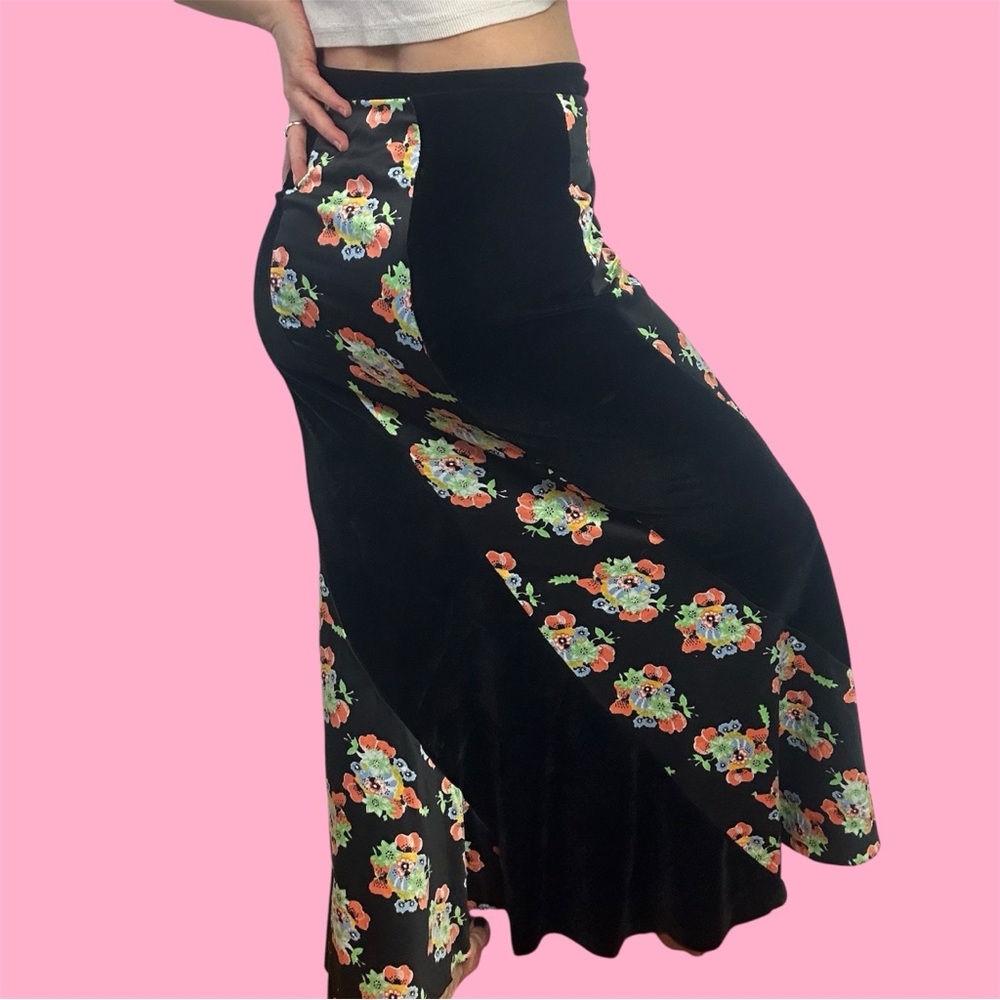 Free People black twisted velvet and floral Maxi Skirt